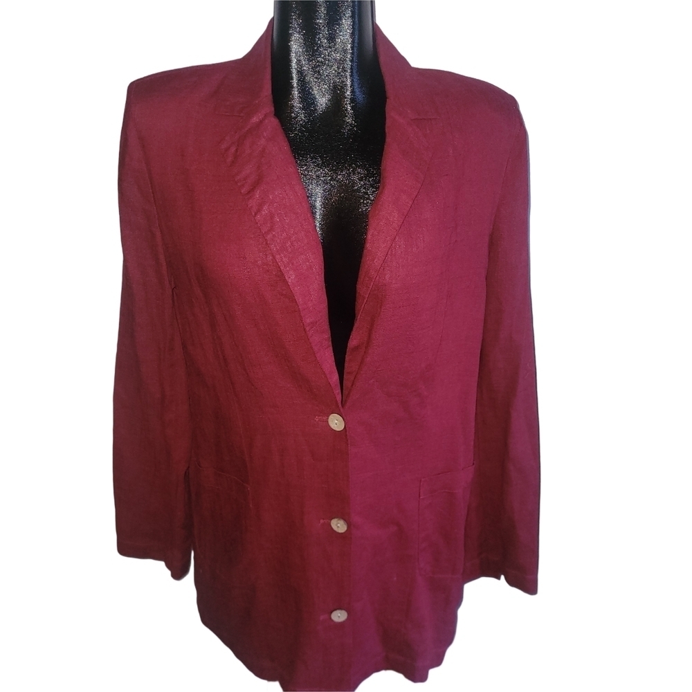Cultura Dark Red Linen Blend Button-Up Blazer Size 9